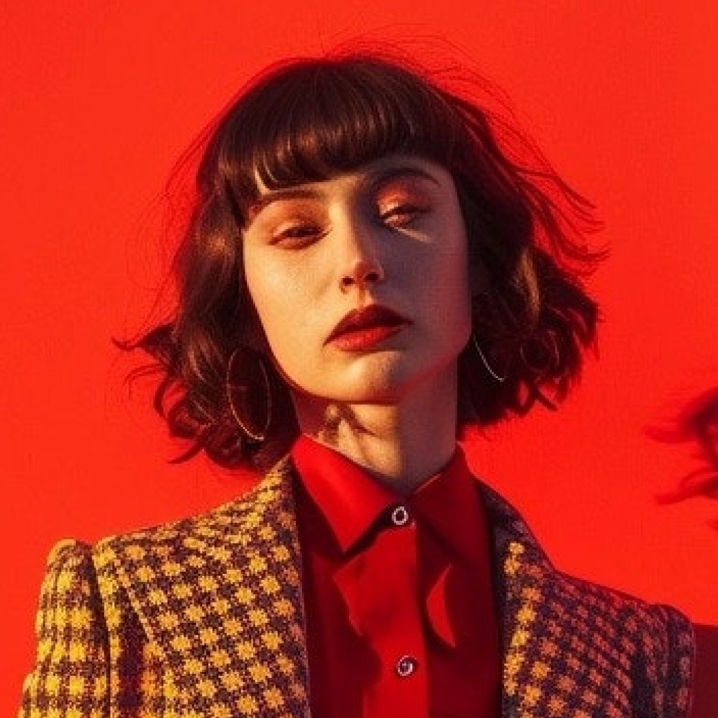Fashion portrait against a vivid red backdrop
