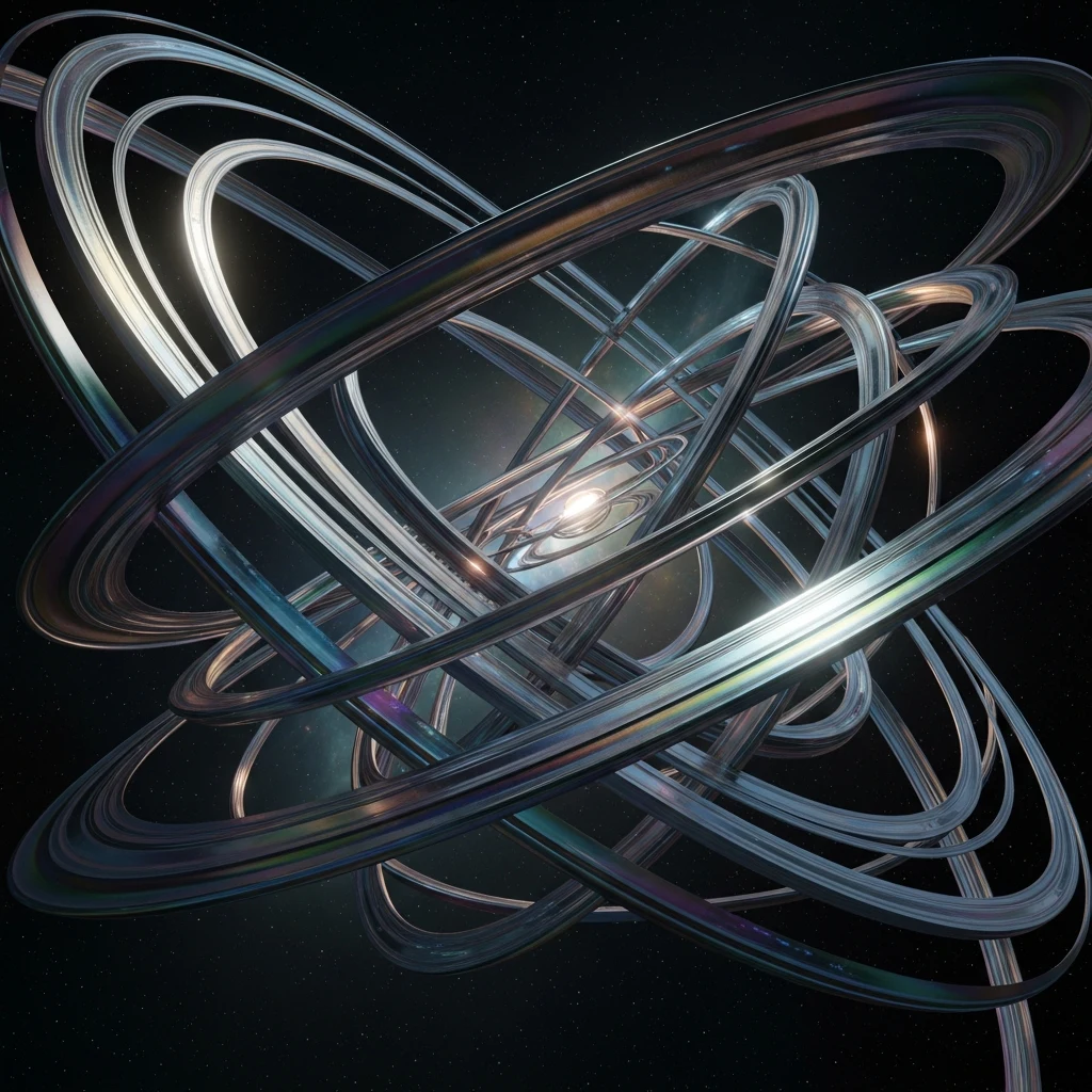 Metallic orbital rings around a glowing core
